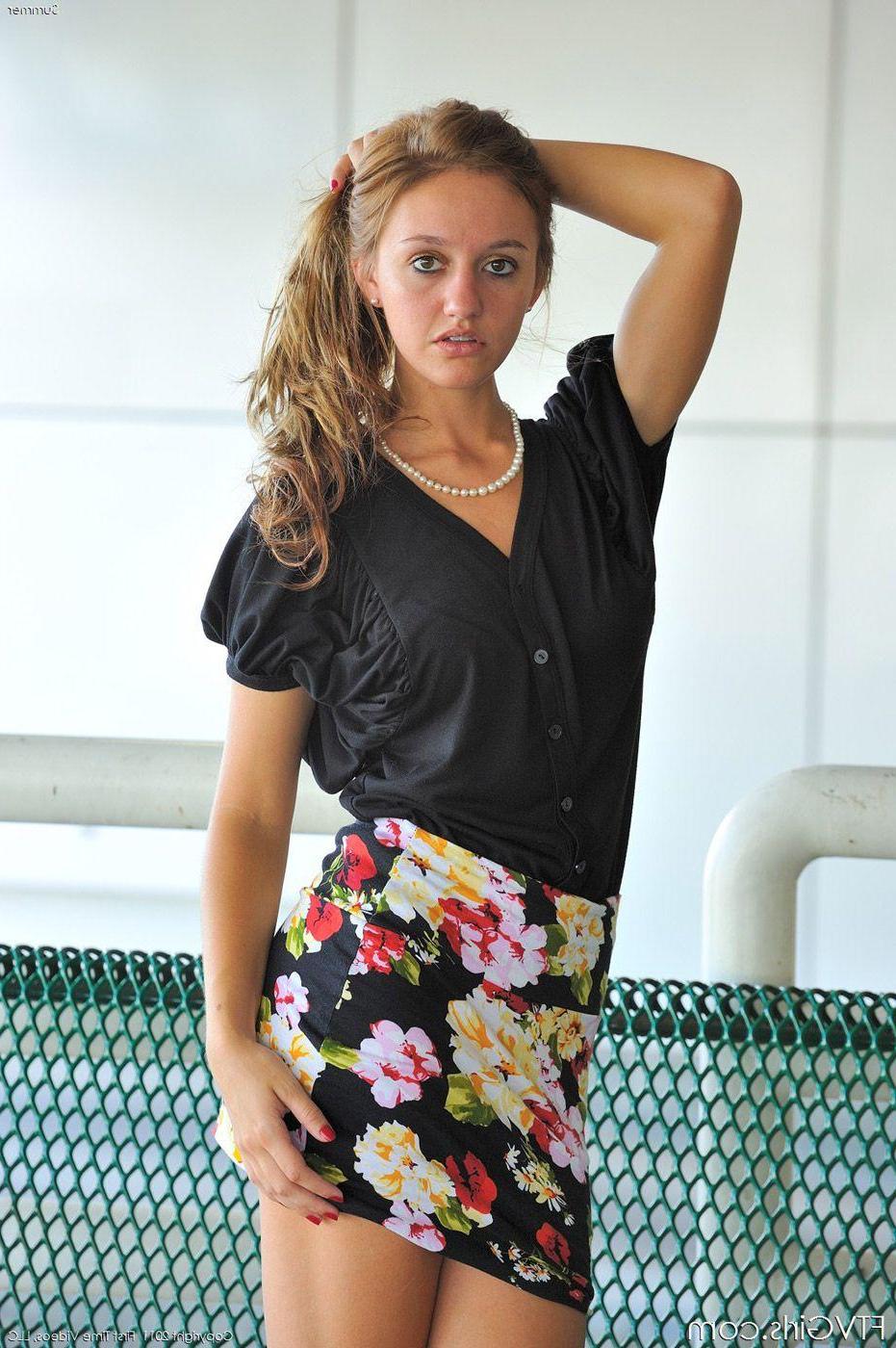 15P Pictures of Summer showing her tight twat up her skirt