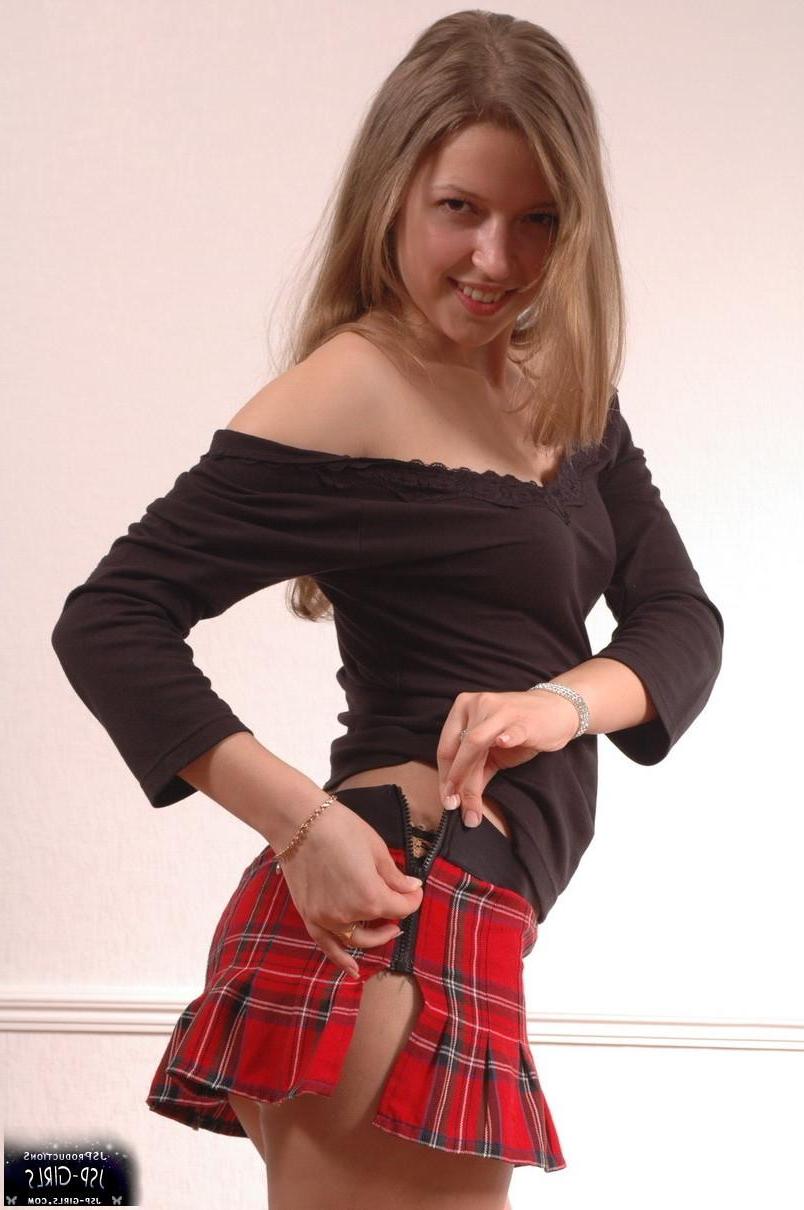 16P Cute girl Sarah shows off in her new plaid skirt