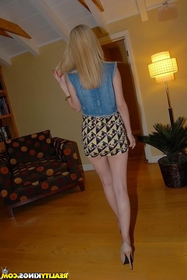 16P Smiley latina blondie with slim body undressing and playing with herself