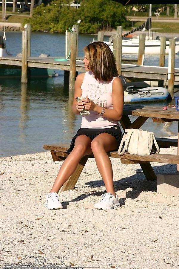 20P Pictures of Karen Dreams showing what's up her skirt outside