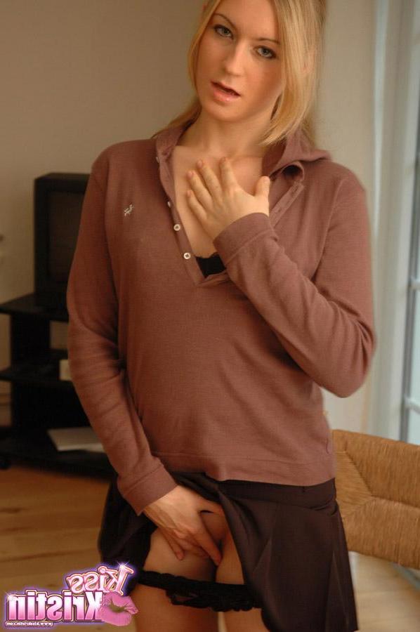 12P Blonde teen Kiss Kristen teaess and strips in her short skirt
