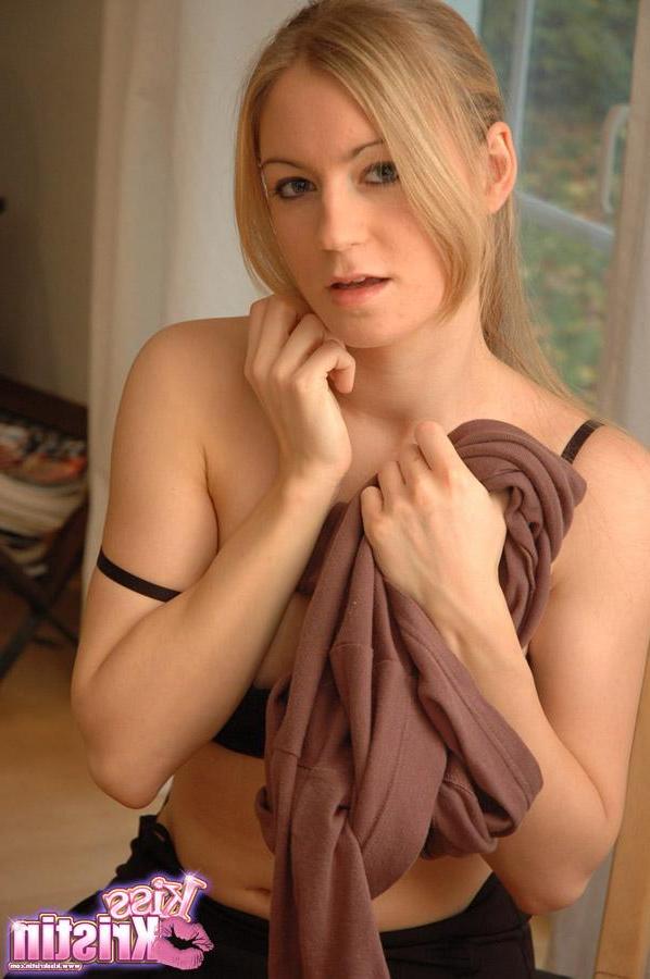 12P Blonde teen Kiss Kristen teaess and strips in her short skirt