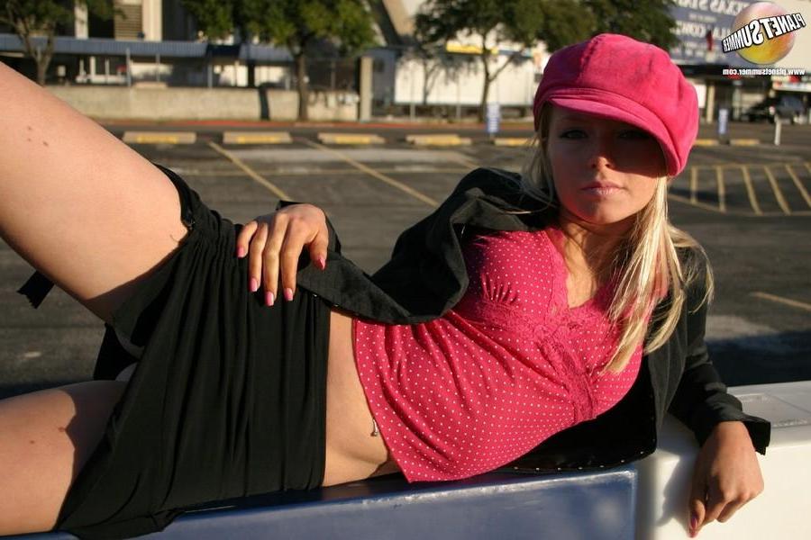 20P Pictures of Summer showing you up her skirt in a parking lot