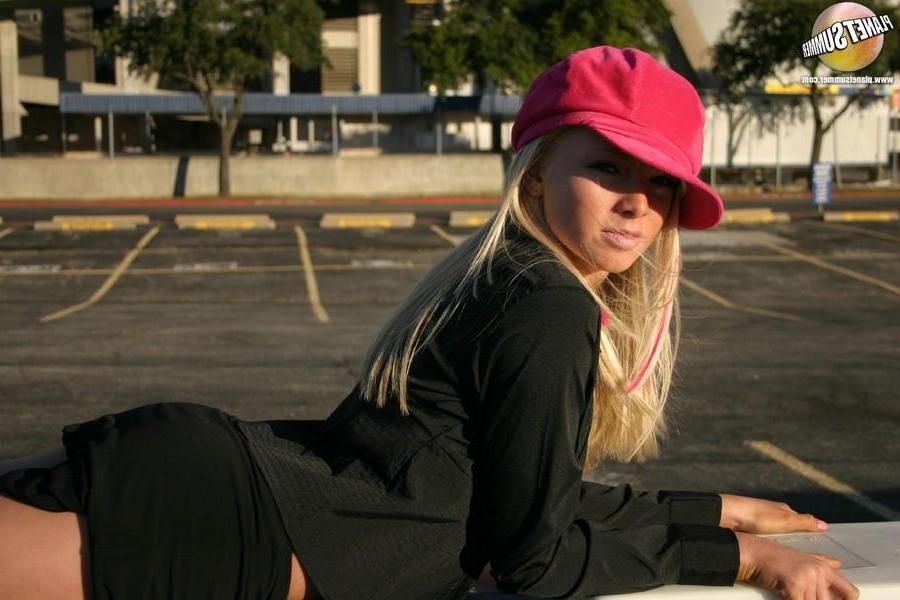 20P Pictures of Summer showing you up her skirt in a parking lot