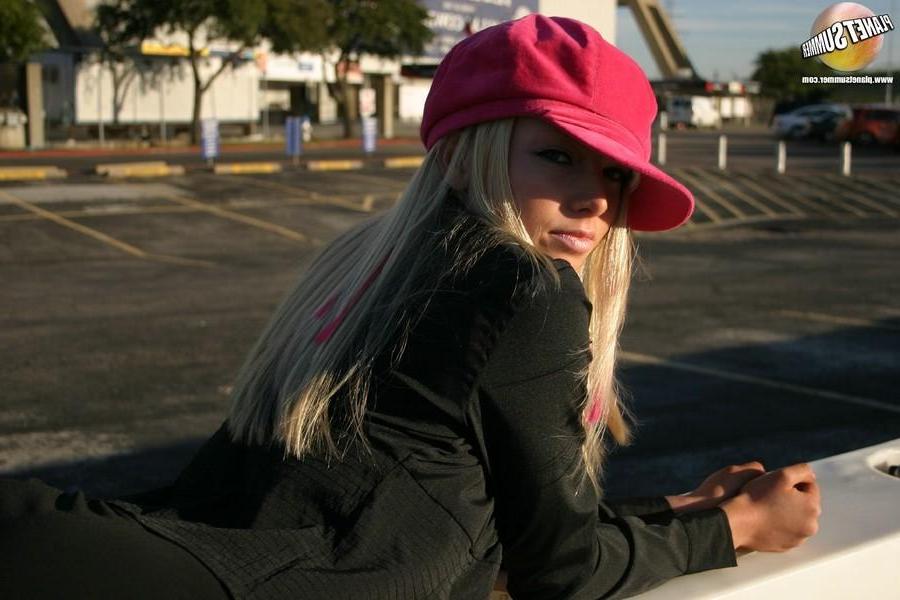 20P Pictures of Summer showing you up her skirt in a parking lot