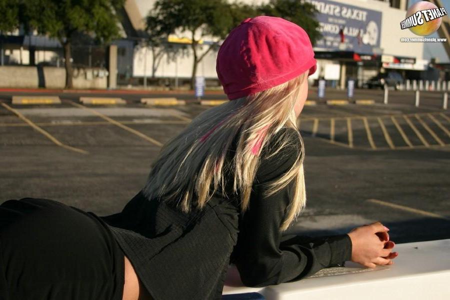 20P Pictures of Summer showing you up her skirt in a parking lot