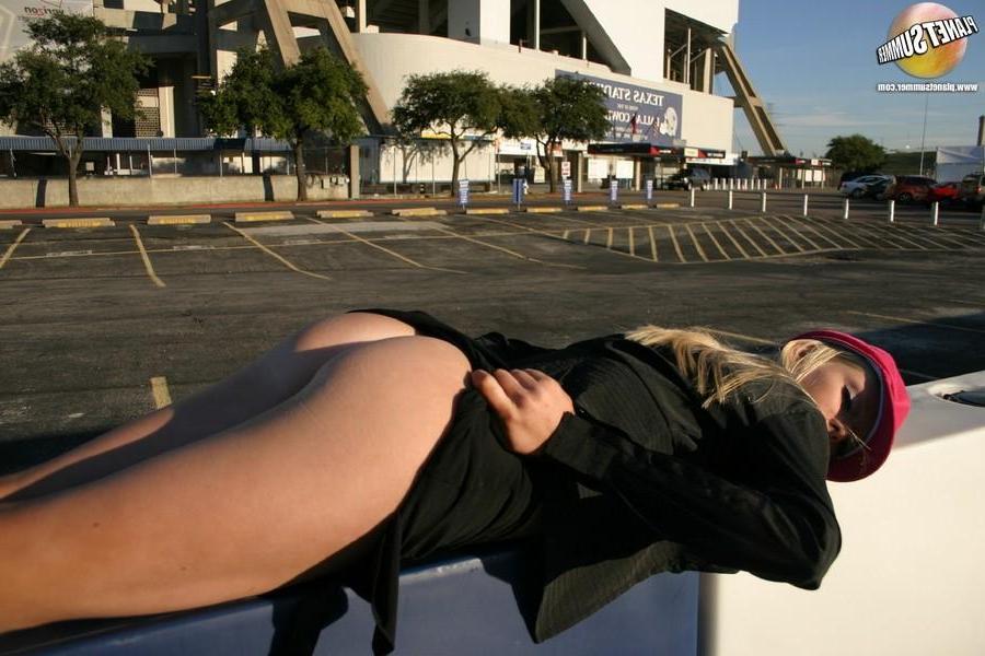 20P Pictures of Summer showing you up her skirt in a parking lot