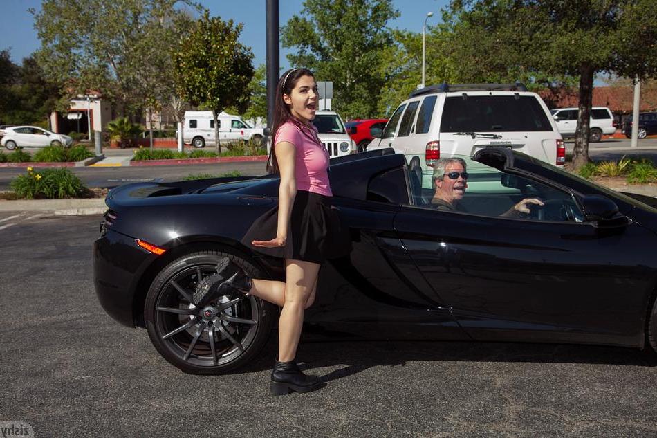 8P Valentina Nappi teaess in her skirt and green thong