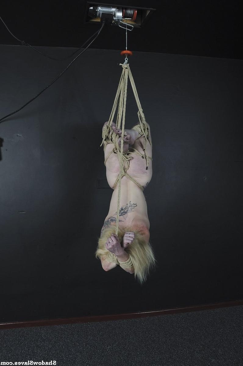 14P Cute amateur blonde subbie Angel is suspended from the ceiling i