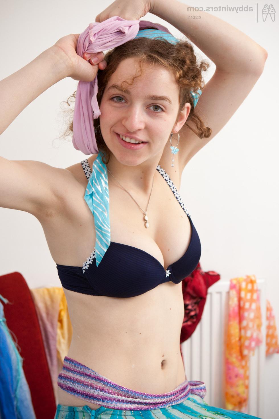 15P Cute curly hair redhead amateur Talita teasing and getting naked