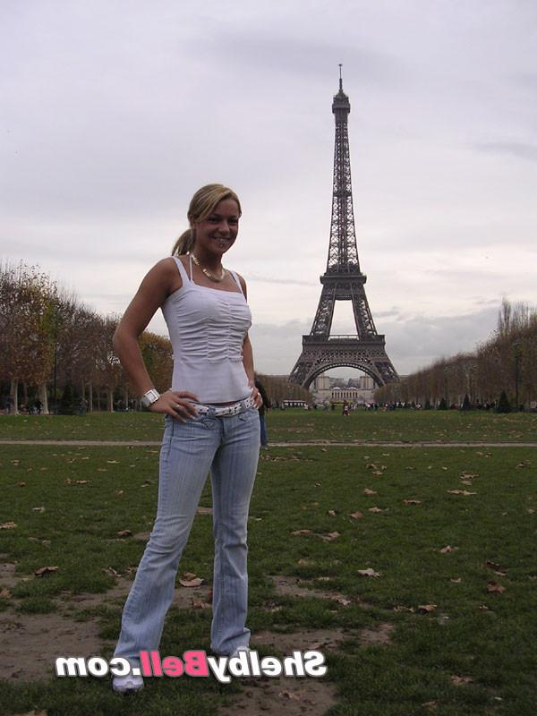 15P Cheerful blonde Shelby Bell posing in the streets of Paris