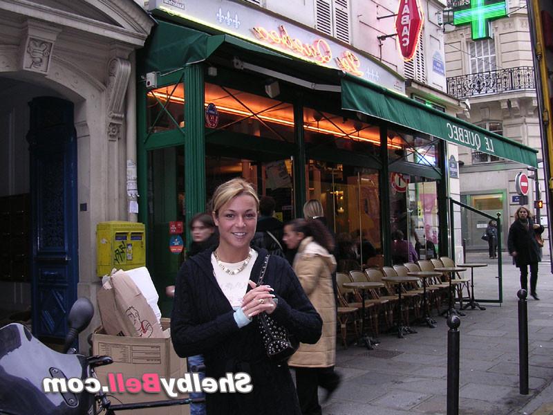 15P Cheerful blonde Shelby Bell posing in the streets of Paris