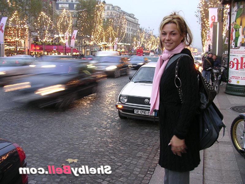 15P Cheerful blonde Shelby Bell posing in the streets of Paris