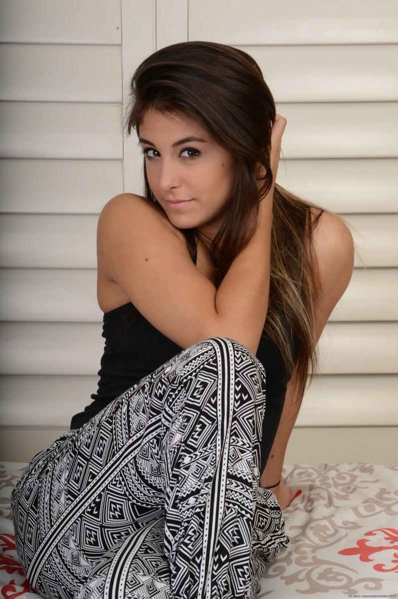15P Cute perky teen Natalie stripping naked on the bed