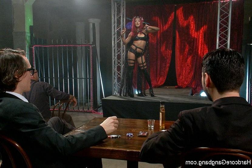 25P Daisy Ducati redhead sexy dancer on high heels is gangbanged by five guys