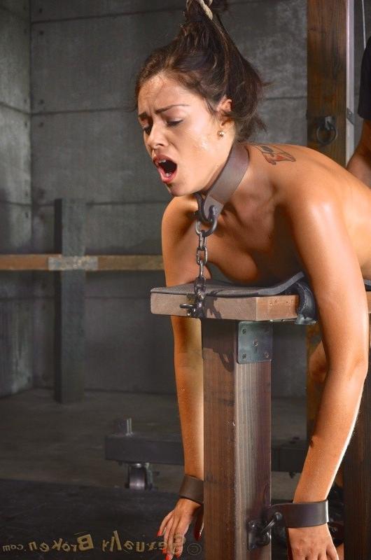 16P Ava Dalush chain bound brunette in dark dungeon fucked in mouth and ass
