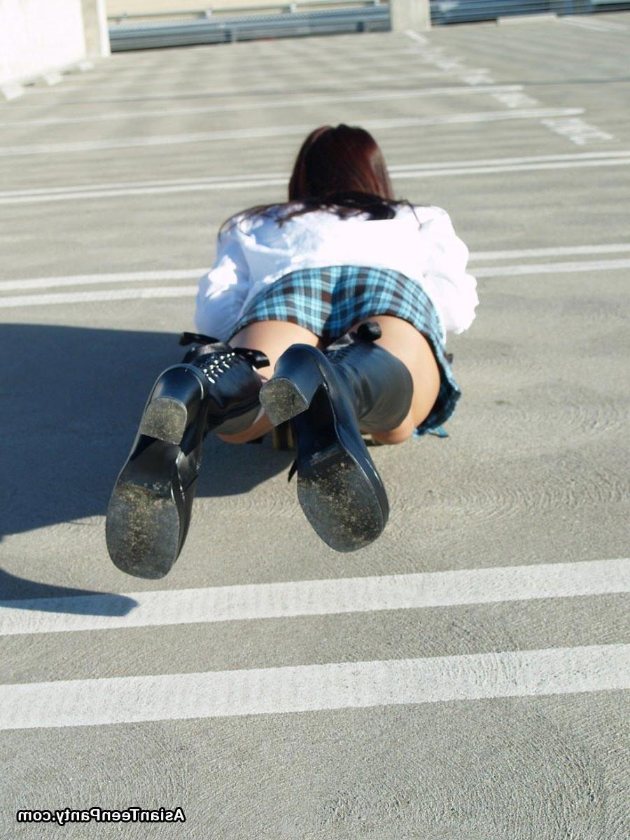 16P asian teen skateboarder in skirt