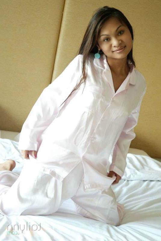 15P Asian model Tailynn wears cute pajamas in bed
