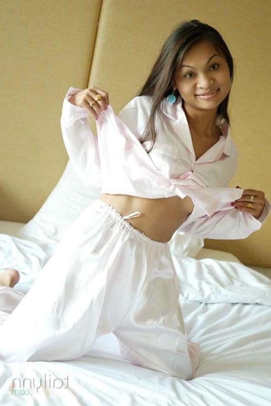 15P Asian model Tailynn wears cute pajamas in bed