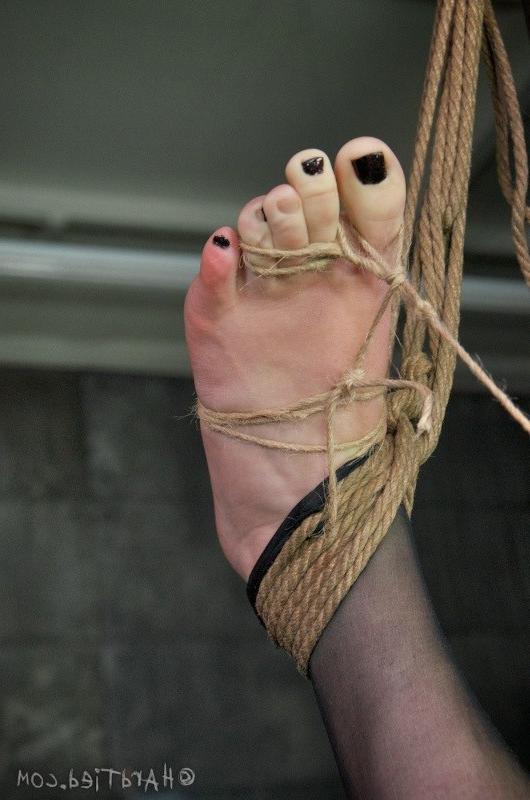 16P Bonnie Day curly stockings brunette is rope bound and vibrated to orgasm