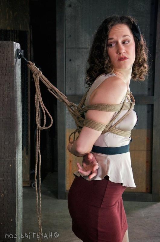 16P Bonnie Day curly stockings brunette is rope bound and vibrated to orgasm