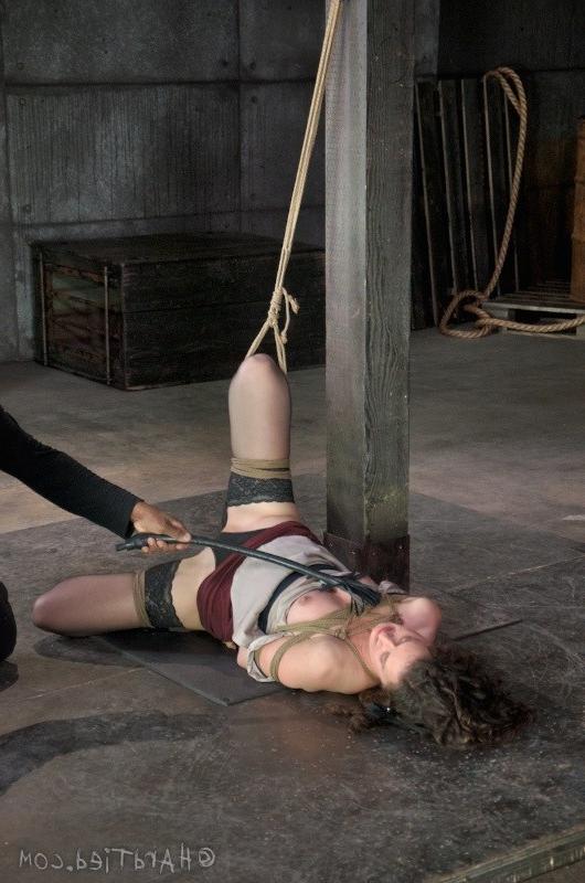 16P Bonnie Day curly stockings brunette is rope bound and vibrated to orgasm