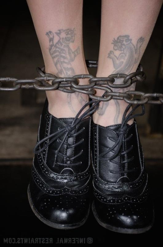 16P Bella Rossi is rope and chain bound to a chair her pussy toyed to orgasm