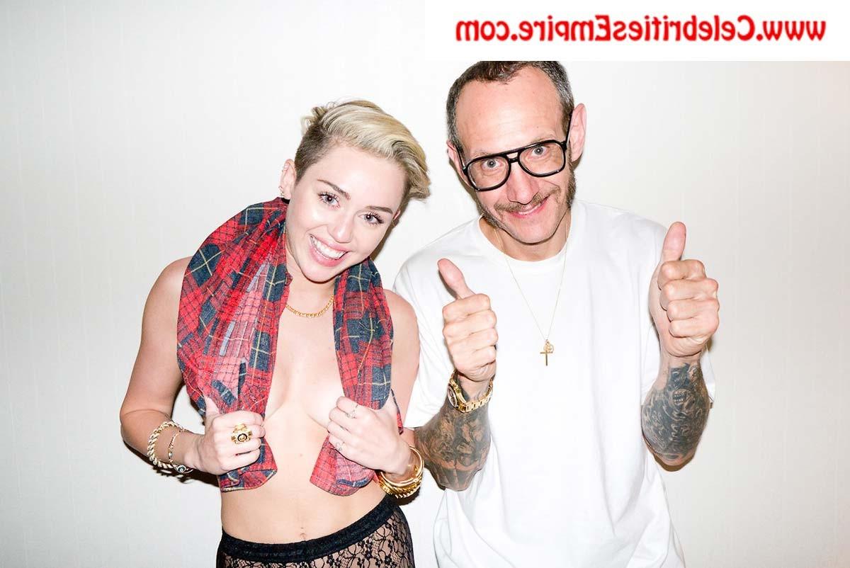 20P Miley Cyrus poses topless and nude in fishnet pantyhose