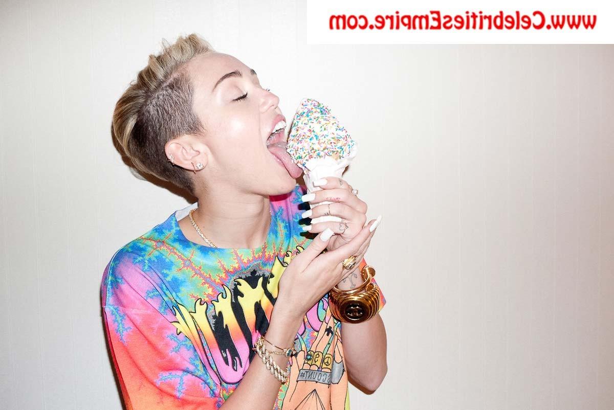 20P Miley Cyrus poses topless and nude in fishnet pantyhose