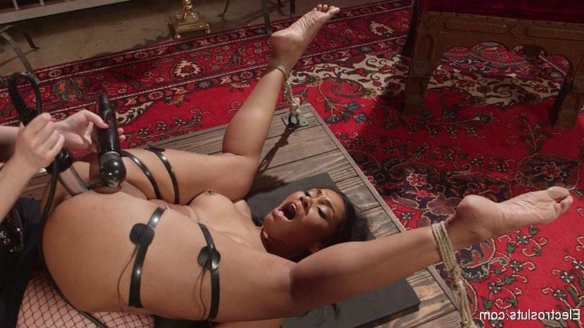 18P Yasmine de Leon is electro toyed in bondage by lezdom Cherry Torn