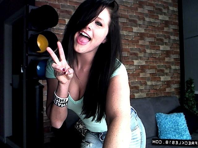 12P Hot teen Freckles 18 stripping out of sexy torn jeans