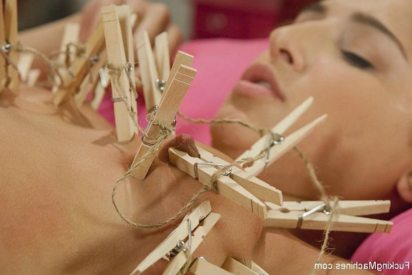 18P Abella Danger teen brunette bound with ballgag is fucked by machines