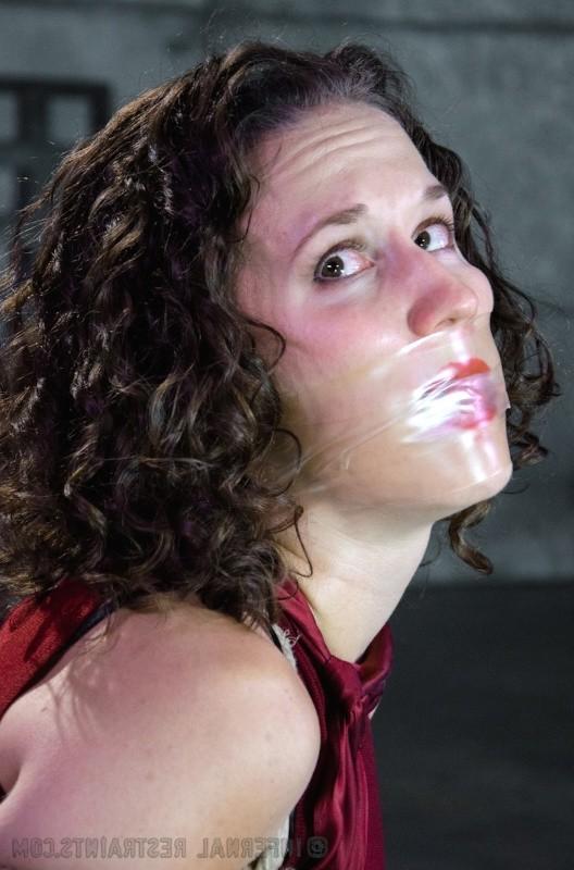 16P Bonnie Day curly brunette is rope bound and gagged her naked body spanked