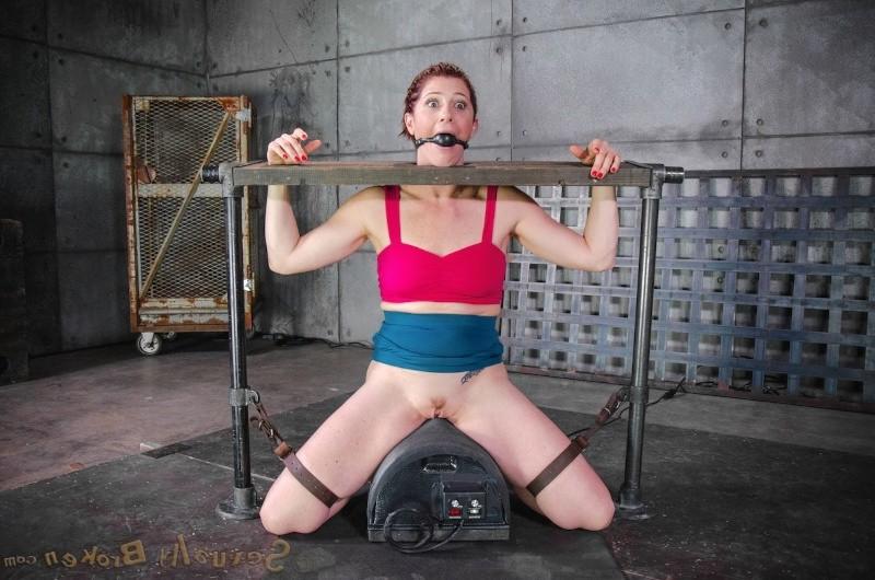 16P Cici Rhodes is mouth fucked bound to a machine with clamps on her nipples