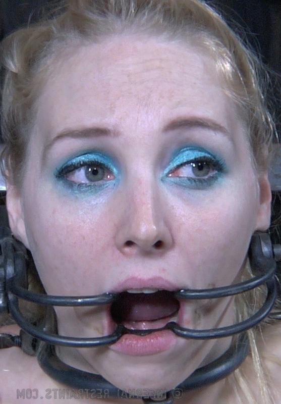 16P Delirious Hunter is bound with mouth and pussy spread vibrator made to orgasm