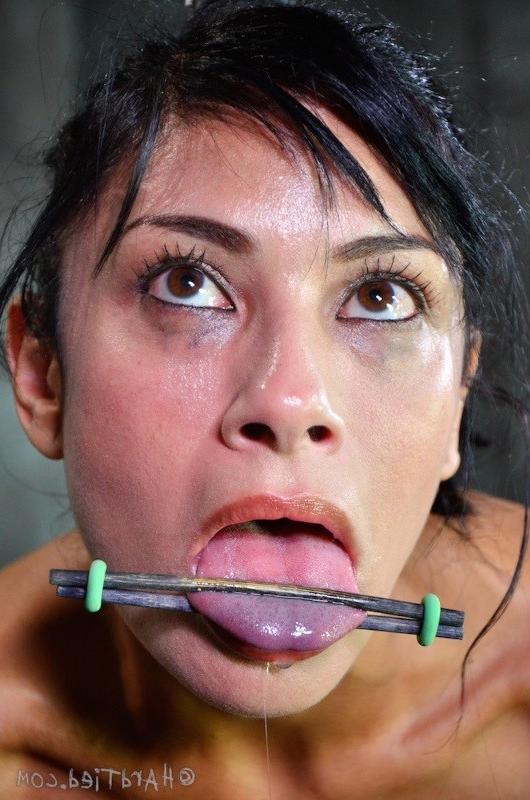16P Beretta James in pink is rope bound with red ballgag het pussy toy fucked