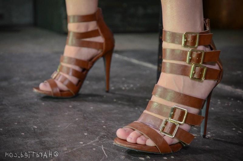 16P Winnie Rider blonde high heels is rope bound with red ballgag