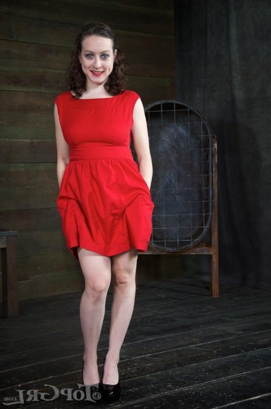 16P Dixon Mason in red dress put in cage and strapon fucked by lezdom Elise Graves
