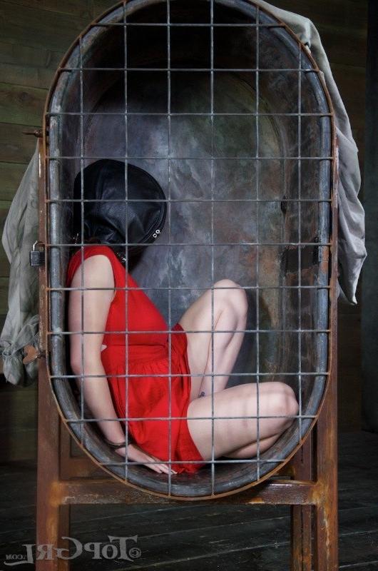 16P Dixon Mason in red dress put in cage and strapon fucked by lezdom Elise Graves