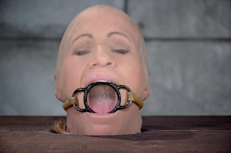 16P Simone Sonay blonde milf is chain and strap bound in bdsm dungeon
