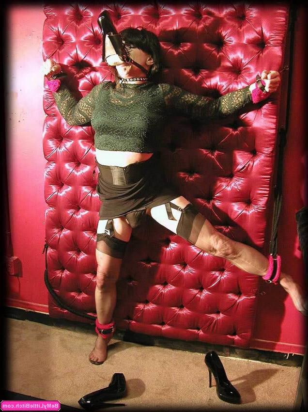 16P Sissy Boy Dressed in a Skirt Gets Strapped to a Wall