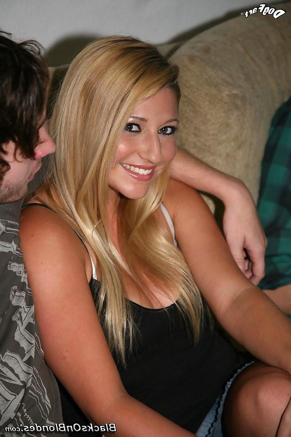 18P hot blonde Jessi Stone getting shared by two black studs