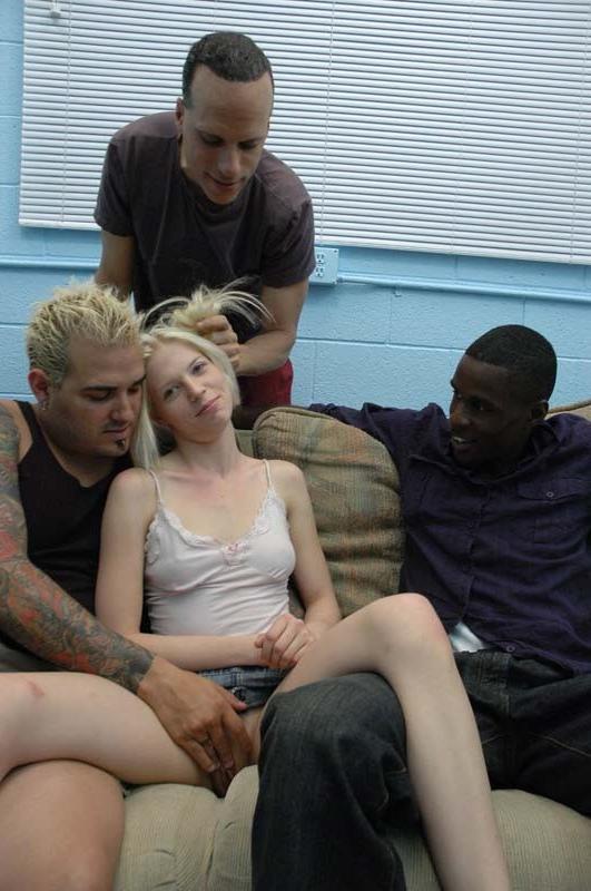 16P Blonde chick sucking many cocks in a gangbang group