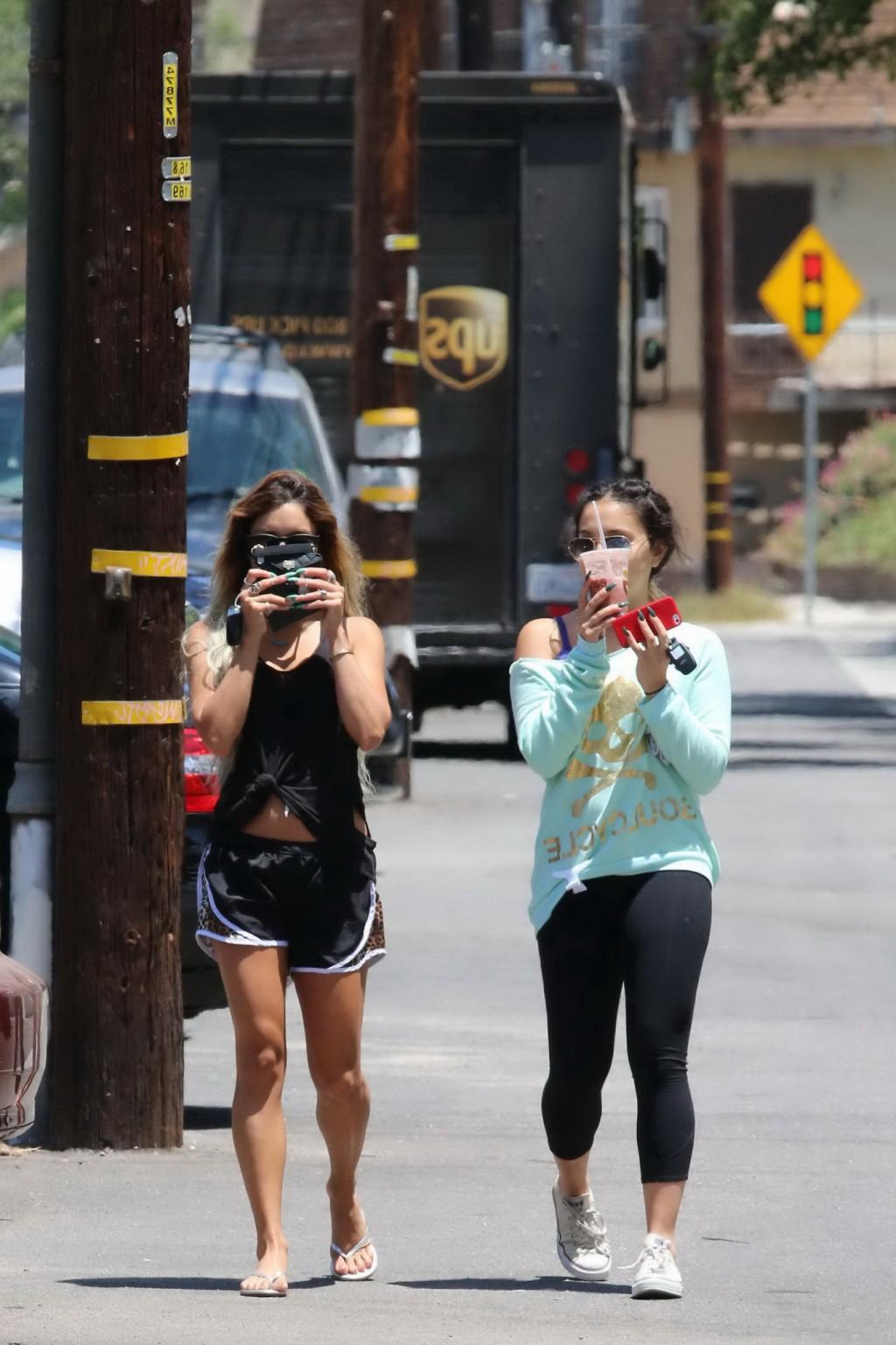 16P Vanessa Hudgens seethrough to bra and leggy with her sister out in Studio City