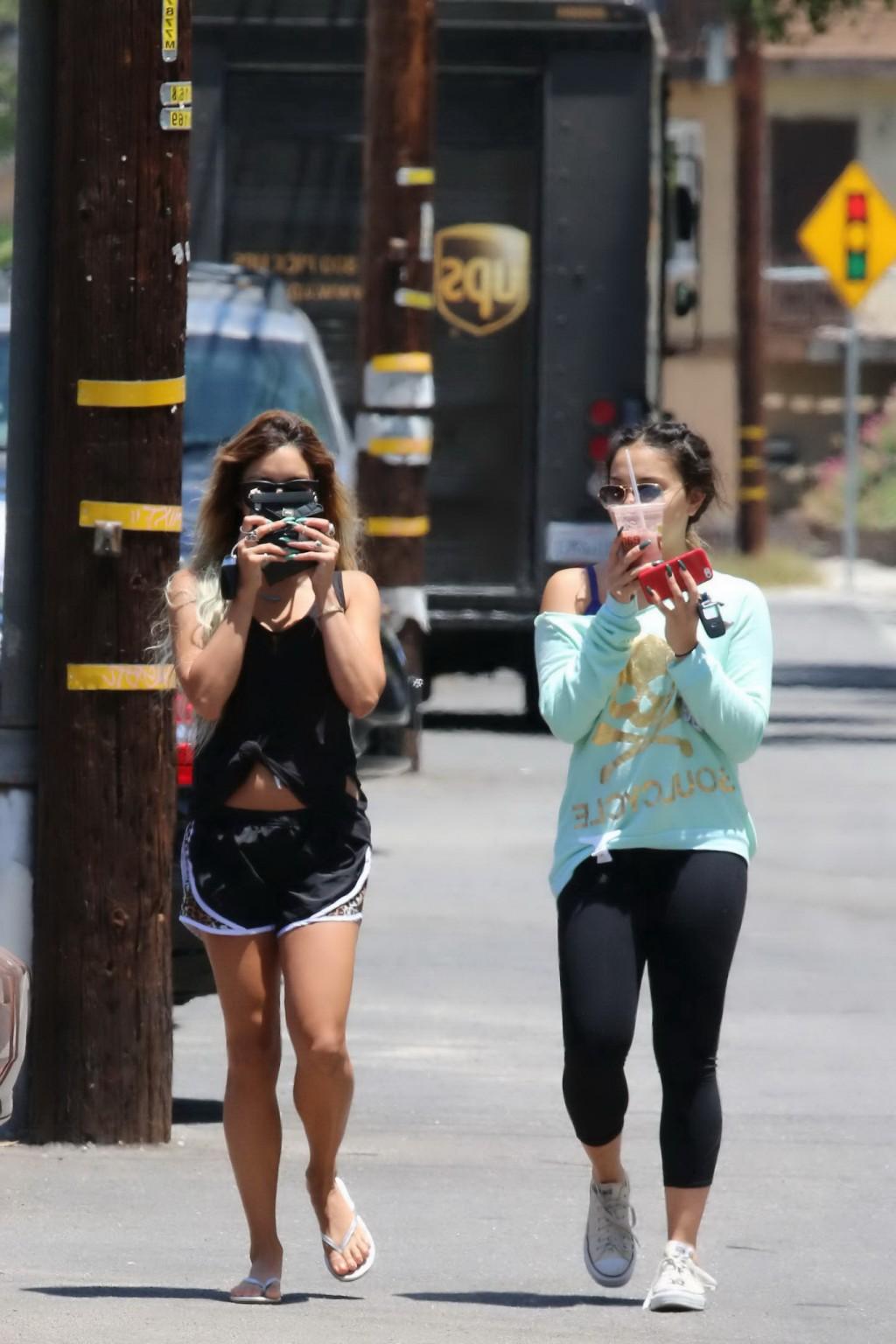 16P Vanessa Hudgens seethrough to bra and leggy with her sister out in Studio City