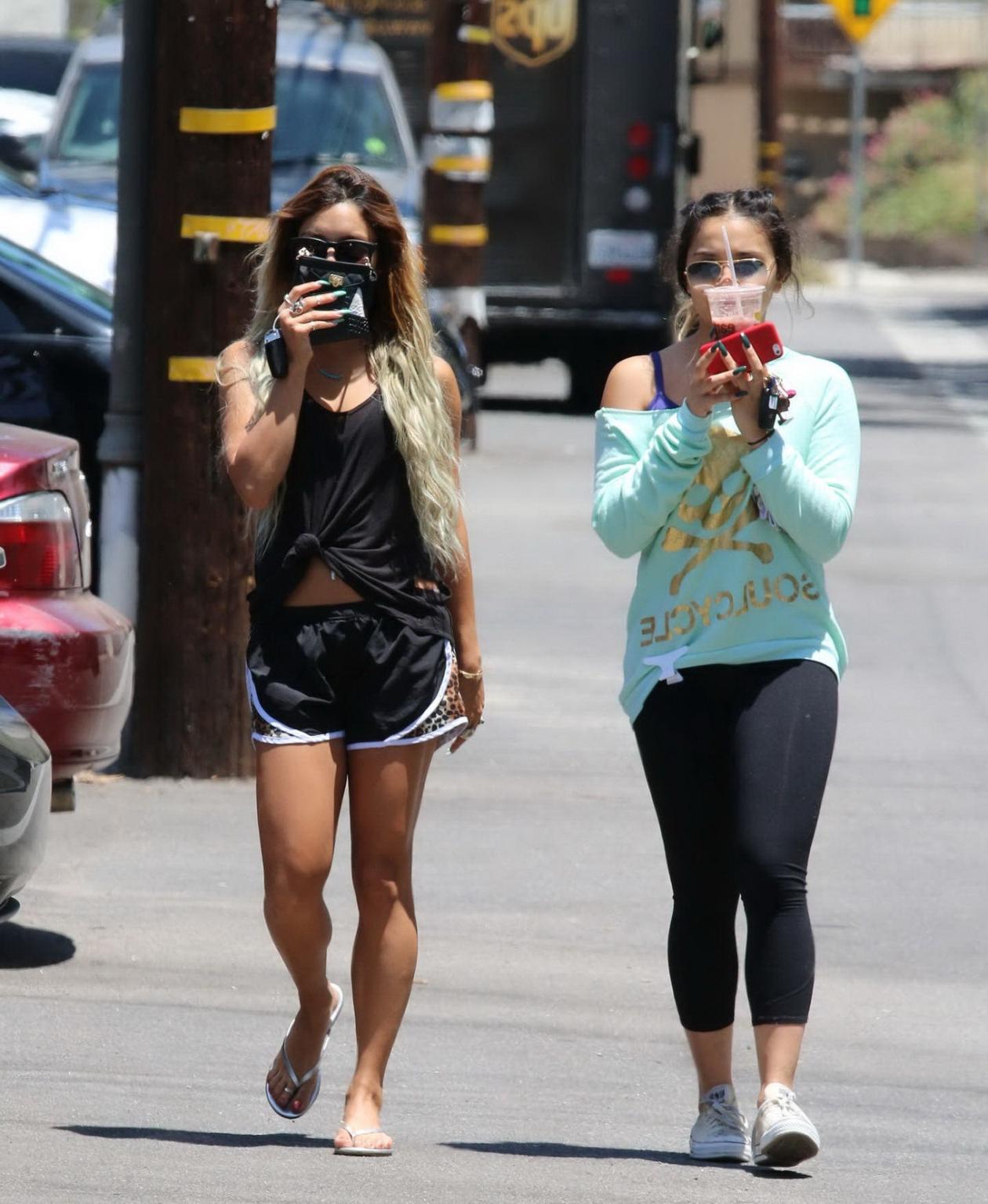 16P Vanessa Hudgens seethrough to bra and leggy with her sister out in Studio City