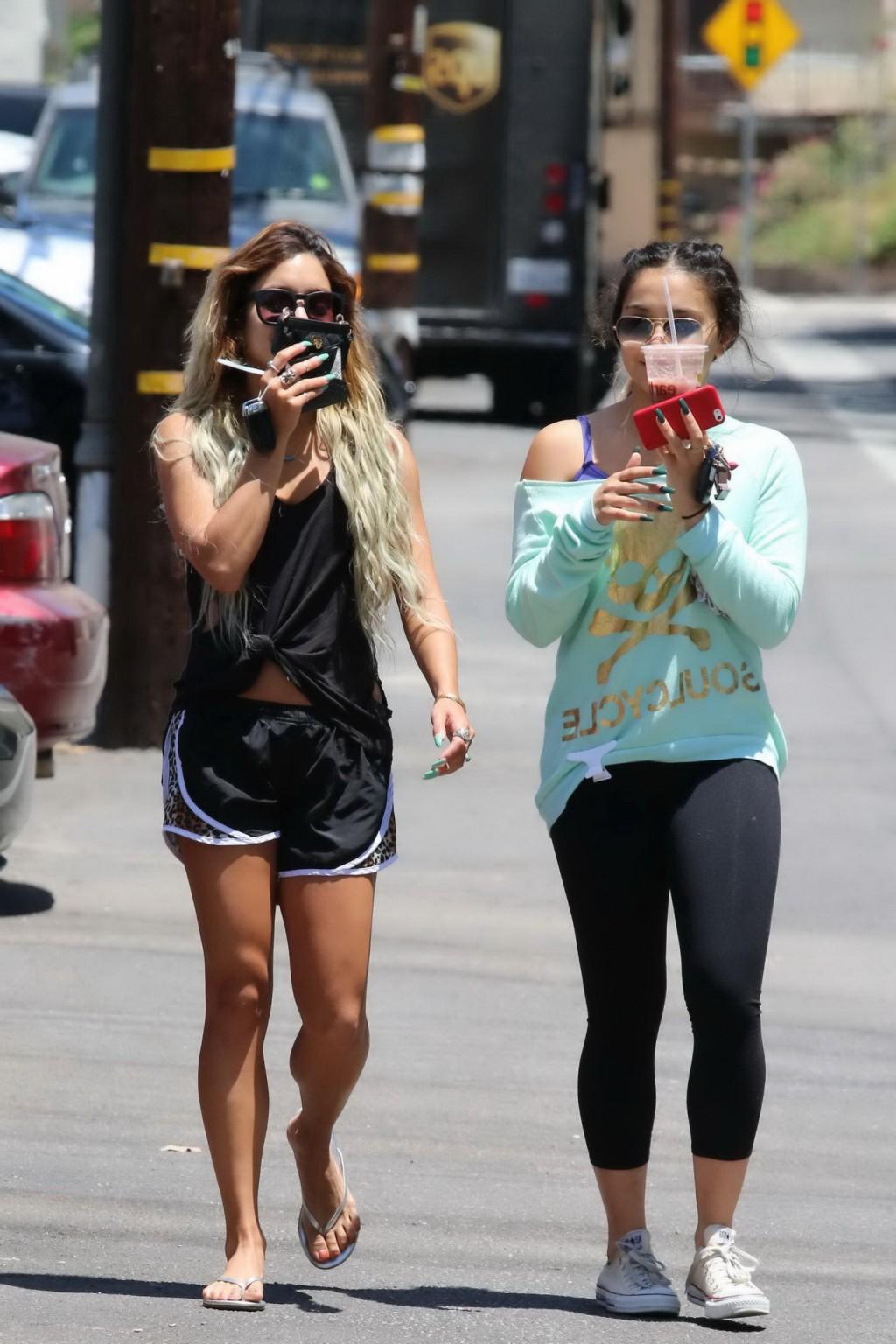 16P Vanessa Hudgens seethrough to bra and leggy with her sister out in Studio City
