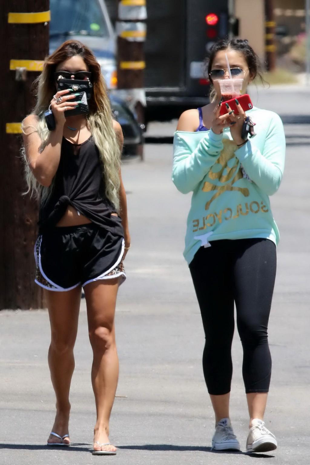 16P Vanessa Hudgens seethrough to bra and leggy with her sister out in Studio City