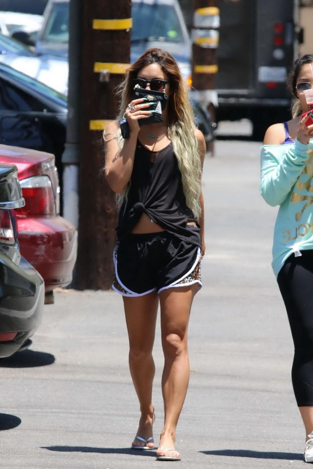 16P Vanessa Hudgens seethrough to bra and leggy with her sister out in Studio City