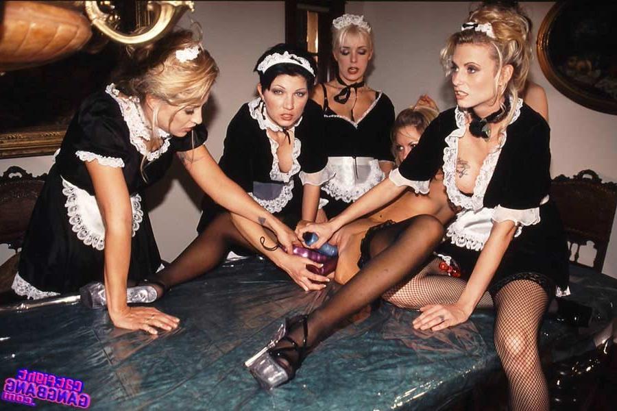 15P Bridgette Kerkove gets toyed hard by her naughty maids